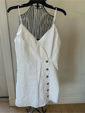 Socialite White Linen-Blend Mini Dress with Button Front